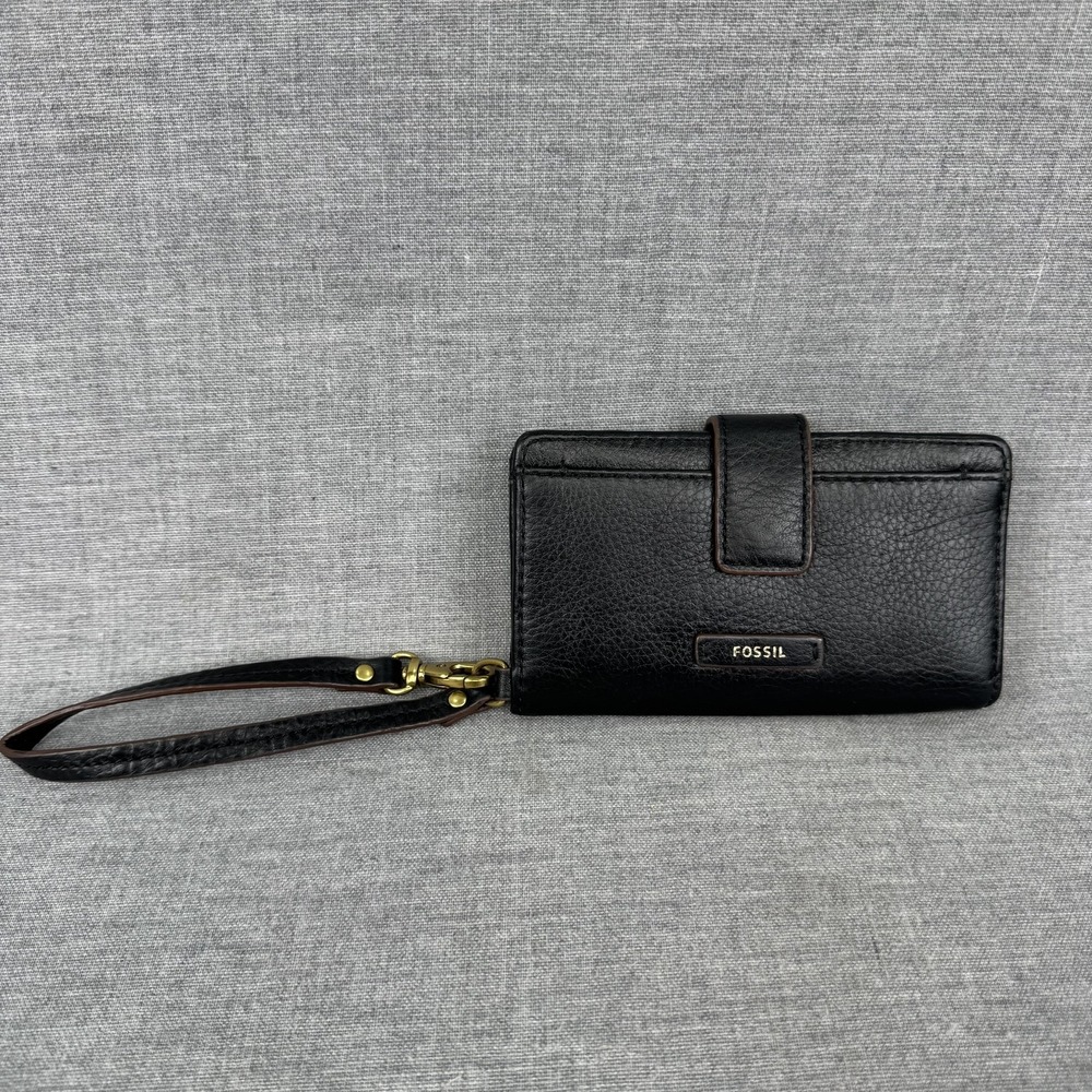 Fossil Wallet Womens Black Leather Wristlet Clutch Card Holder Zip Pocket Bag - Picture 2 of 10